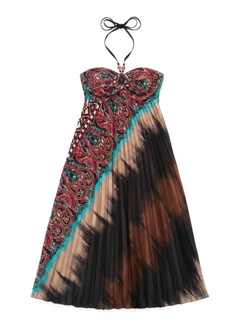 Alf Brown Teal Paisley Print Strapless Dress Size XL